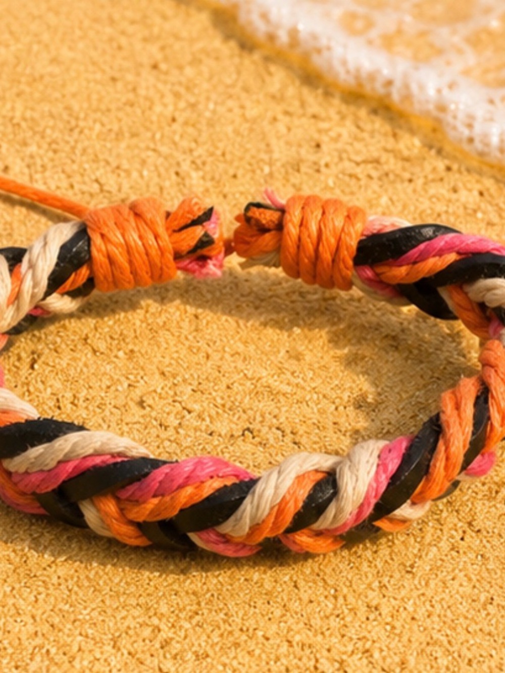 Handwoven Multicolor Rope Bracelet - Pink, Orange, Black, Cream
